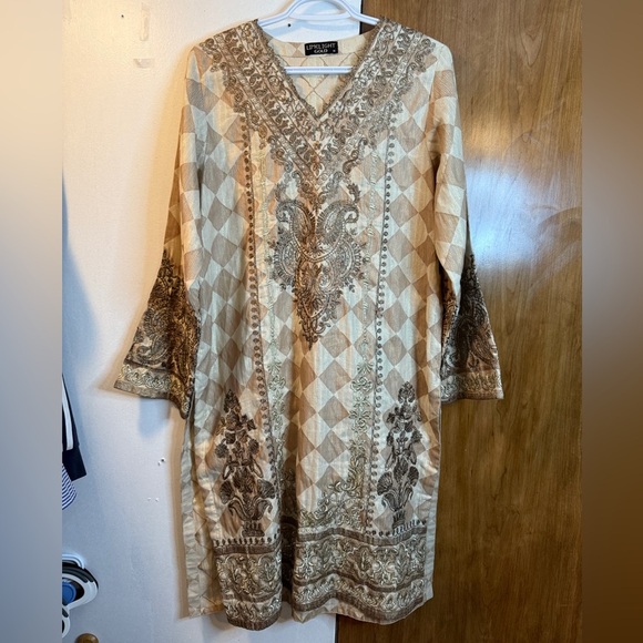 Limelight Elegant Beige and Brown Embroidered Dress size M - Picture 1 of 11